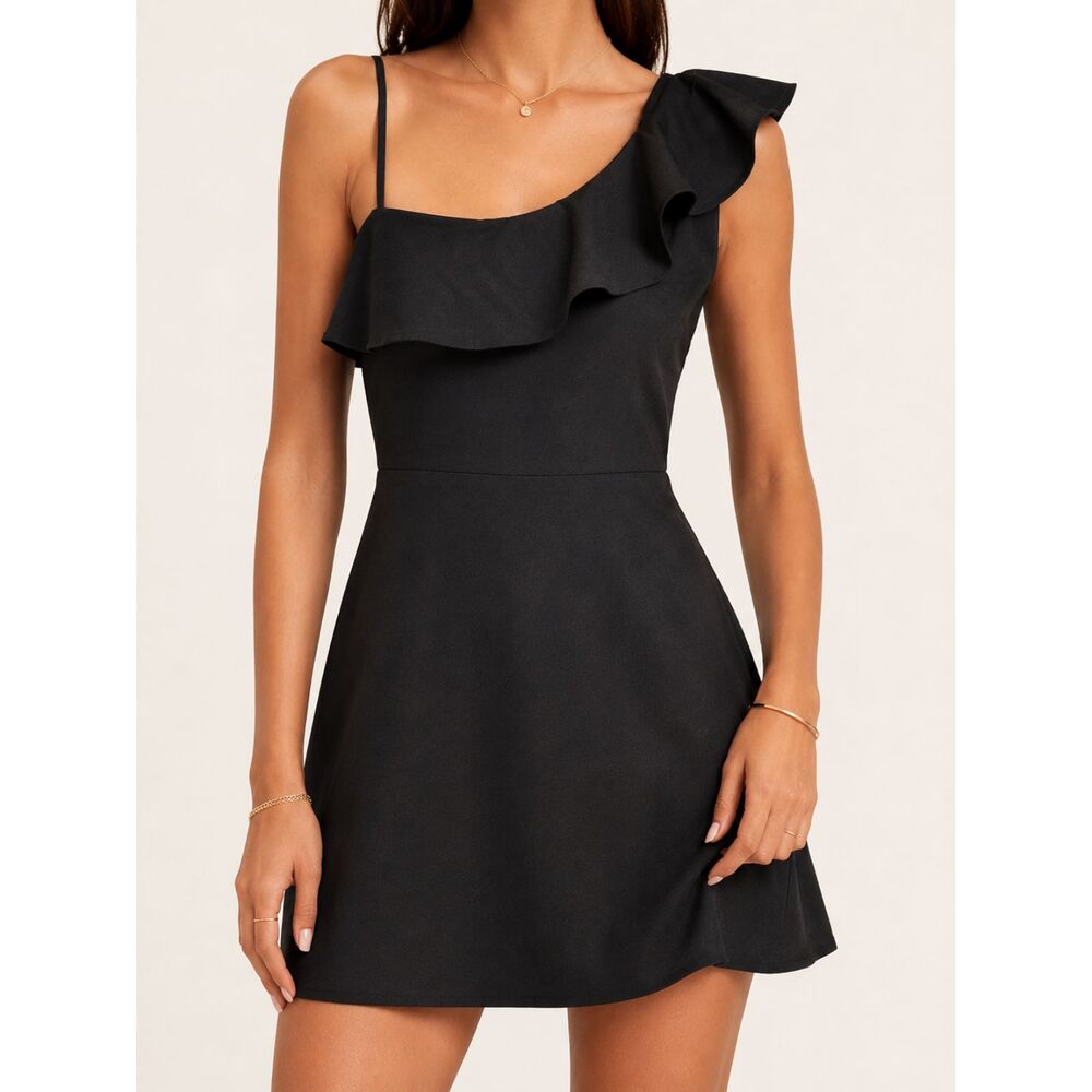 Banana‎ Republic One Shoulder Ruffle Black Cocktail Dress Women's Size 8 Elegant